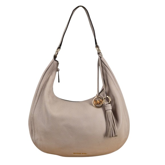 Michael Kors Handbags - Michael Kors Bedford Large Pebbled Leather Hobo Bag Taupe Gold Hardware Tassel